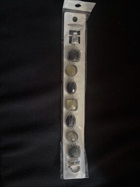 ICON Multistone Silver-Tone Bracelet with Black and Green Cabochons